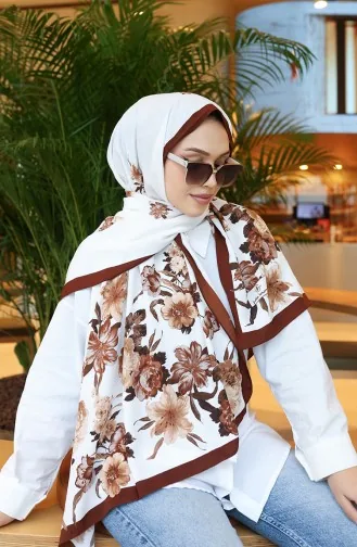 Çiçek Desenli Capri Şal 70346-06 Kahverengi Ekru
