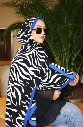 Zebra Desenli Capri Şal 70348-03 Saks Siyah