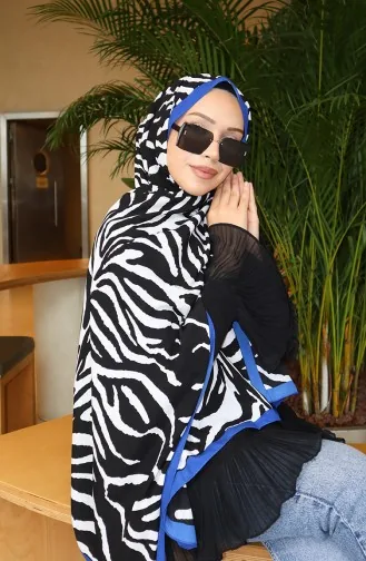 Zebra Desenli Capri Şal 70348-03 Saks Siyah