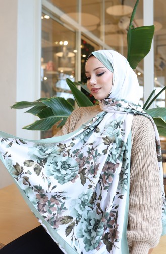 Çiçek Desenli Capri Şal 70349-02 Çağla Yeşili Ekru