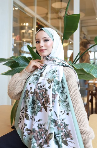 Çiçek Desenli Capri Şal 70349-02 Çağla Yeşili Ekru