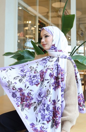 Capri-Schal Mit Blumenmuster 70349-03 Flieder Ecru 70349-03