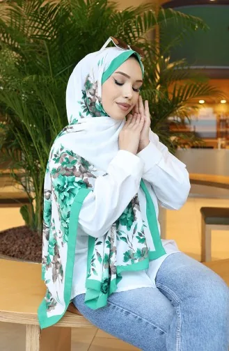 Çiçek Desenli Capri Şal 70349-05 Yeşil Ekru