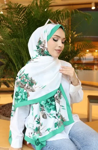 Çiçek Desenli Capri Şal 70349-05 Yeşil Ekru