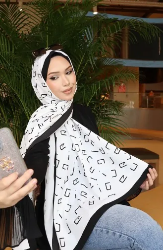 Desenli Capri Şal 70350-03 Siyah Ekru