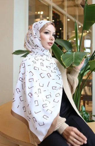 Desenli Capri Şal 70350-04 Koyu Bej Kahverengi