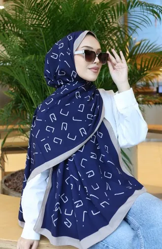 Gemusterter Capri-Schal 70350-07 Mink Navy Blue 70350-07