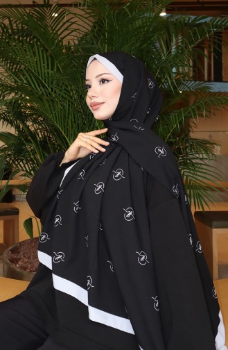 Desenli Capri Şal 70351-06 Gri Siyah