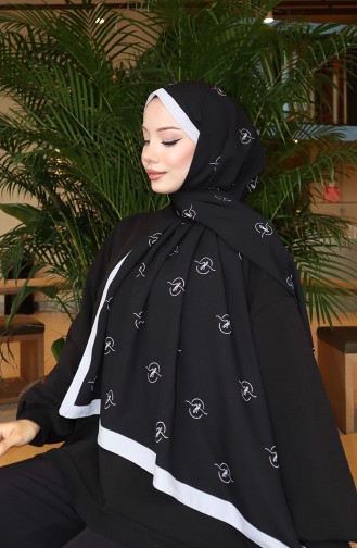 Desenli Capri Şal 70351-06 Gri Siyah