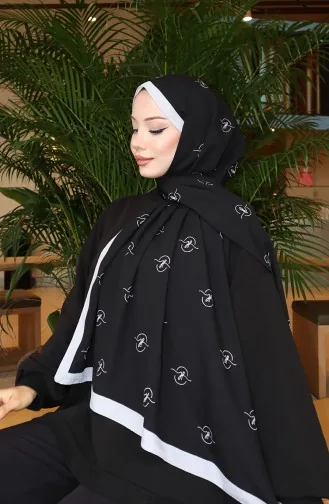 Desenli Capri Şal 70351-06 Gri Siyah