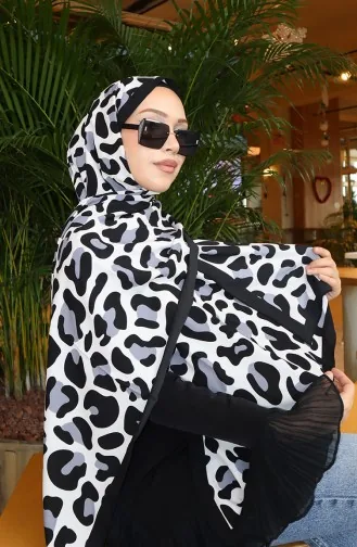 Desenli Capri Şal 70355-01 Siyah Gri