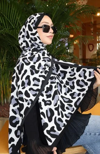 Desenli Capri Şal 70355-01 Siyah Gri