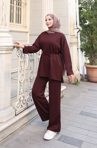 Oysho Fabric Tunic Trousers Two Piece Suit 2191-04 Brown 2191-04