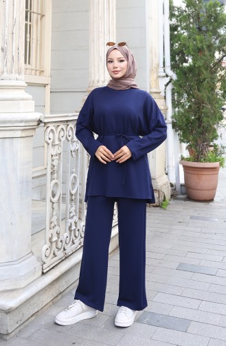 Oysho Fabric Tunic Trousers Two Piece Suit 2191-05 Navy Blue 2191-05