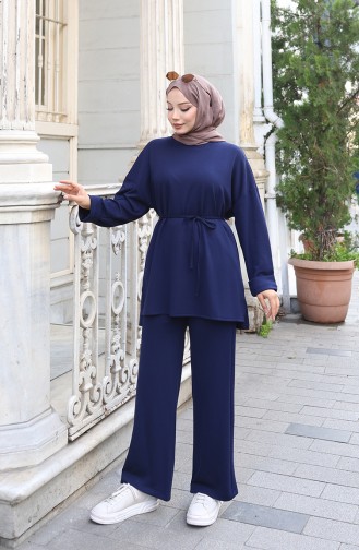 Oysho Fabric Tunic Trousers Two Piece Suit 2191-05 Navy Blue 2191-05