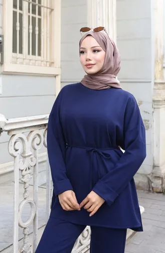 بدلة أويشو من قماش تونيك وبنطلون من قطعتين 2191-05 أزرق داكن 2191-05