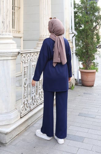Oysho Fabric Tunic Trousers Two Piece Suit 2191-05 Navy Blue 2191-05