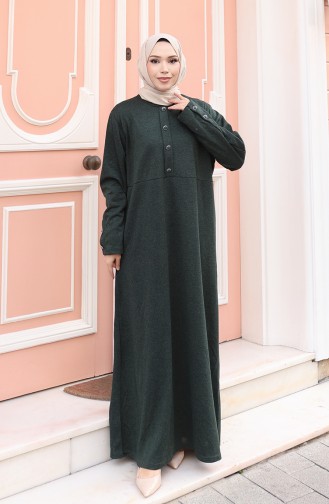 Knitted Winter Button Detailed Hijab Dress 2180-01 Emerald Green 2180-01