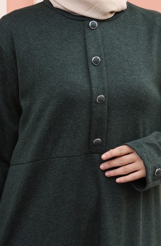 Knitted Winter Button Detailed Hijab Dress 2180-01 Emerald Green 2180-01