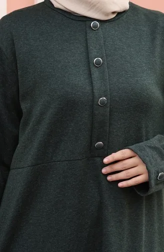 Örme Kumaş Kışlık Düğme Detaylı Tesettür Elbise 2180-01 Zümrüt Yeşili
