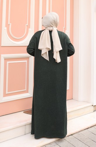 Knitted Winter Button Detailed Hijab Dress 2180-01 Emerald Green 2180-01
