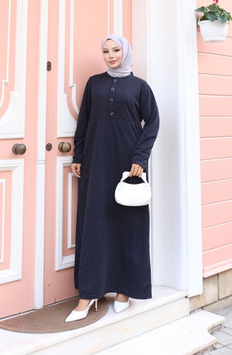Gestricktes Winterkleid Mit Knopfleiste Und Hijab-Details Modell 2180-02 Marineblau 2180-02