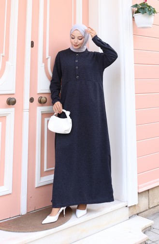Gestricktes Winterkleid Mit Knopfleiste Und Hijab-Details Modell 2180-02 Marineblau 2180-02