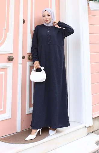 Gebreide Winterjurk Met Knoopdetail En Hijab Marineblauw 2180-02 2180-02