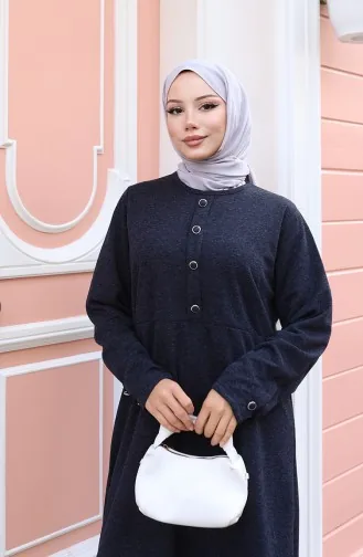 Gebreide Winterjurk Met Knoopdetail En Hijab Marineblauw 2180-02 2180-02