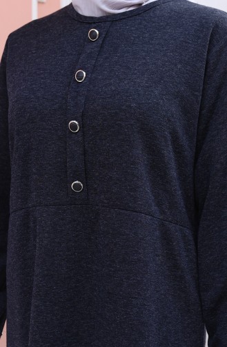 Gestricktes Winterkleid Mit Knopfleiste Und Hijab-Details Modell 2180-02 Marineblau 2180-02