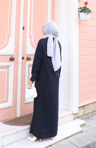 Gebreide Winterjurk Met Knoopdetail En Hijab Marineblauw 2180-02 2180-02