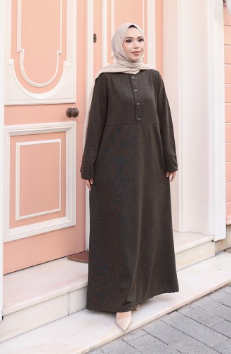 Gestricktes Winterkleid Mit Knopfleiste Und Hijab-Details Modell 2180-03 Khaki 2180-03