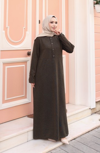 Gestricktes Winterkleid Mit Knopfleiste Und Hijab-Details Modell 2180-03 Khaki 2180-03
