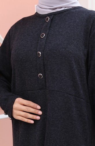 Gestricktes Winterkleid Mit Knopfleiste Und Hijab-Details 2180-04 Schwarz 2180-04