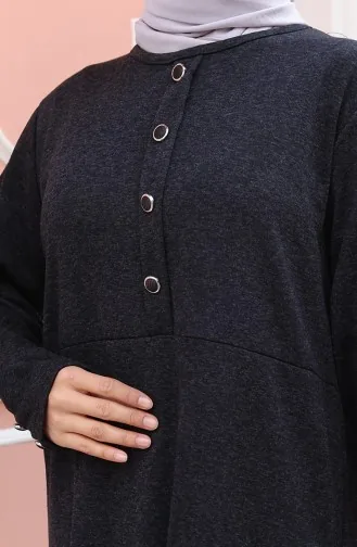 Gestricktes Winterkleid Mit Knopfleiste Und Hijab-Details 2180-04 Schwarz 2180-04