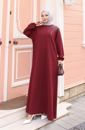 Gestricktes Besticktes Hijab-Kleid „Winter Stone“ 2181-01 Bordeauxrot 2181-01