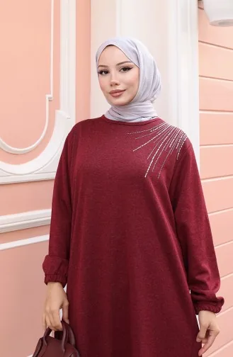Gestricktes Besticktes Hijab-Kleid „Winter Stone“ 2181-01 Bordeauxrot 2181-01