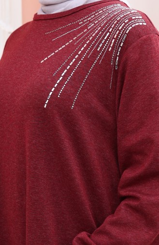 Knitted Winter Stone Embroidered Hijab Dress 2181-01 Claret Red 2181-01