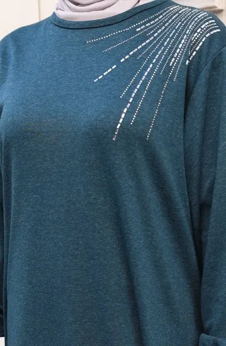 Robe Hijab Brodée De Pierres En Maille D`hiver 2181-02 Pétrole 2181-02