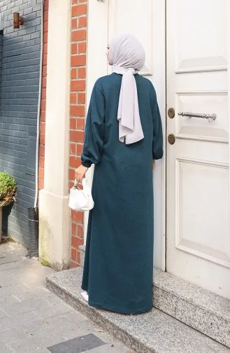 Robe Hijab Brodée De Pierres En Maille D`hiver 2181-02 Pétrole 2181-02