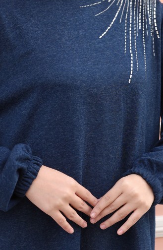 Knitted Winter Stone Embroidered Hijab Dress 2181-03 Navy Blue 2181-03