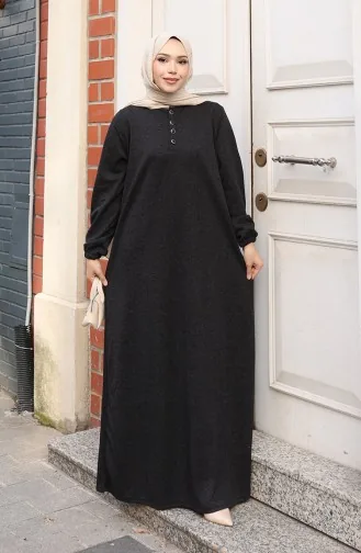 Robe Hijab D`hiver Tricotée Avec Boutons Décoratifs 2182-01 Noir 2182-01