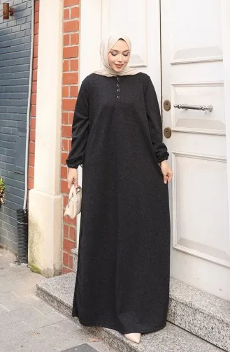 Robe Hijab D`hiver Tricotée Avec Boutons Décoratifs 2182-01 Noir 2182-01