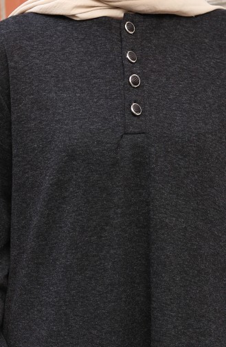 Gestricktes Winterkleid Mit Knopfleiste Und Hijab-Details 2182-01 Schwarz 2182-01