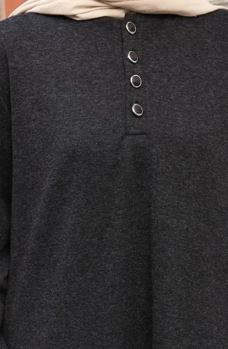 Robe Hijab D`hiver Tricotée Avec Boutons Décoratifs 2182-01 Noir 2182-01