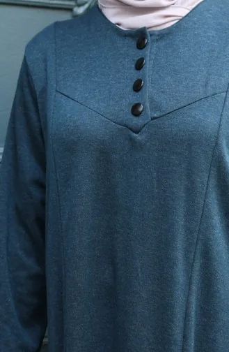 Robe Hijab D`hiver Tricotée à Boutons Ornée De Détails 2184-02 Pétrole 2184-02