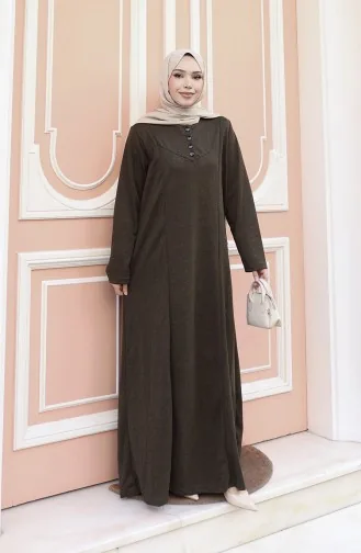 Robe Hijab D`hiver Tricotée à Boutons Couleur Kaki 2184-03 2184-03