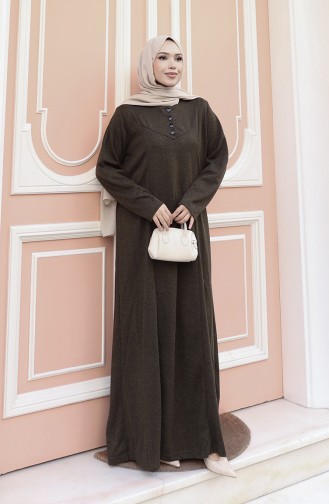Gestricktes Winterkleid Mit Knopfleiste Und Hijab-Details Modell 2184-03 Khaki 2184-03