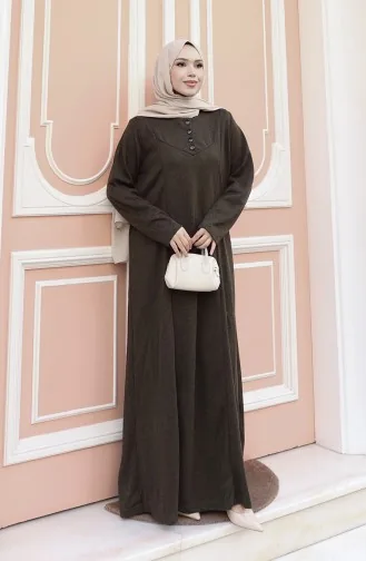 Robe Hijab D`hiver Tricotée à Boutons Couleur Kaki 2184-03 2184-03