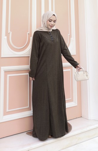 Gestricktes Winterkleid Mit Knopfleiste Und Hijab-Details Modell 2184-03 Khaki 2184-03
